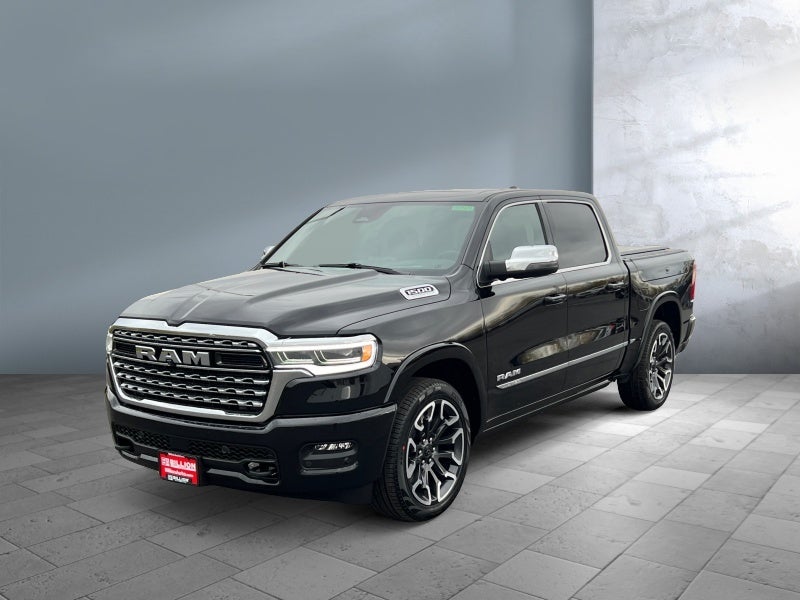 2026 RAM Ram 1500 RAM 1500 LIMITED CREW CAB 4X4 5'7' BOX in Diamond Black Crystal Pearl-Coat Exterior Paint — front three-quarter view